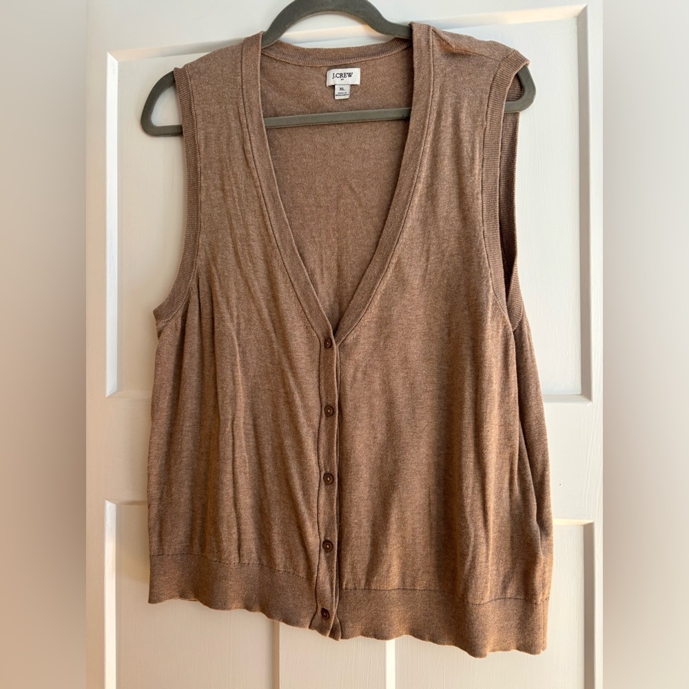 J. Crew Sleeveless Tan Button-Down Vest